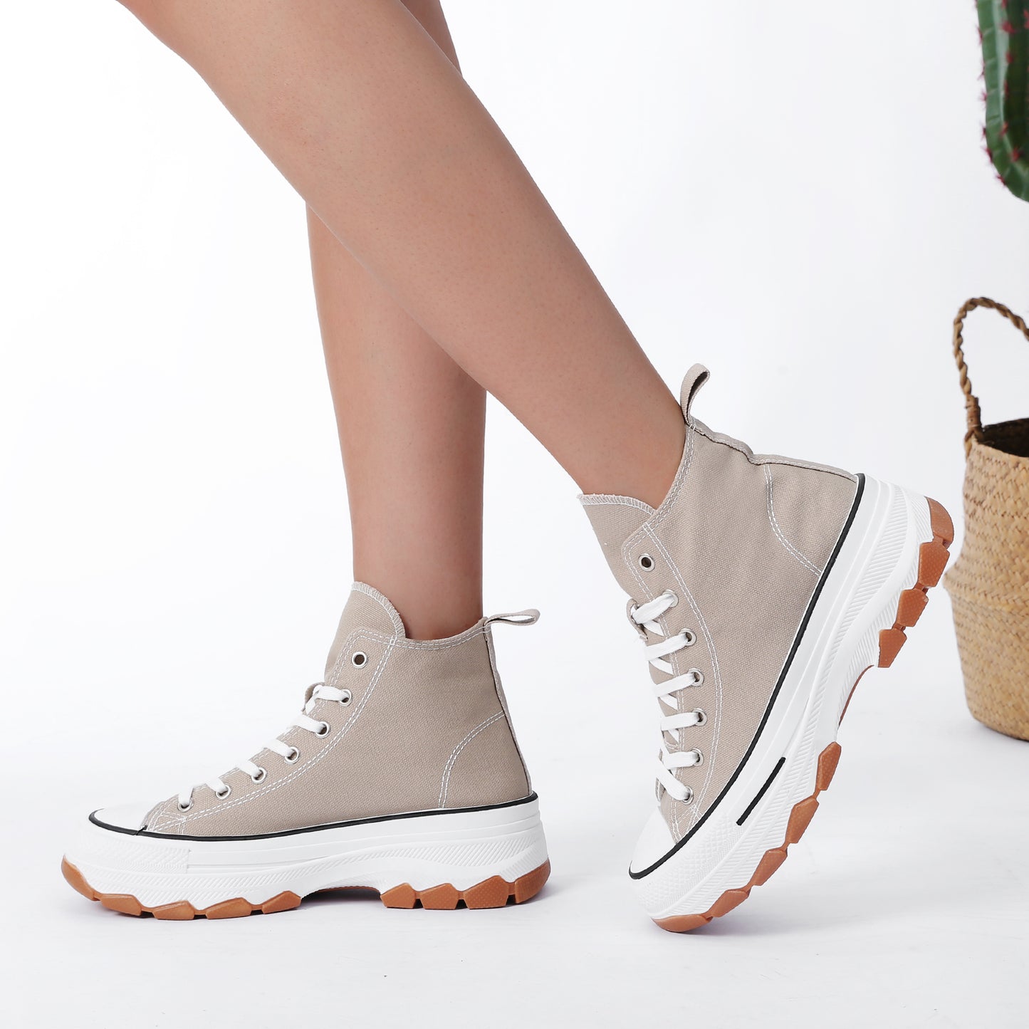 Nexsus Plus Women Grey Chunky Sole High Top Canvas Trainers Size UK 3-8