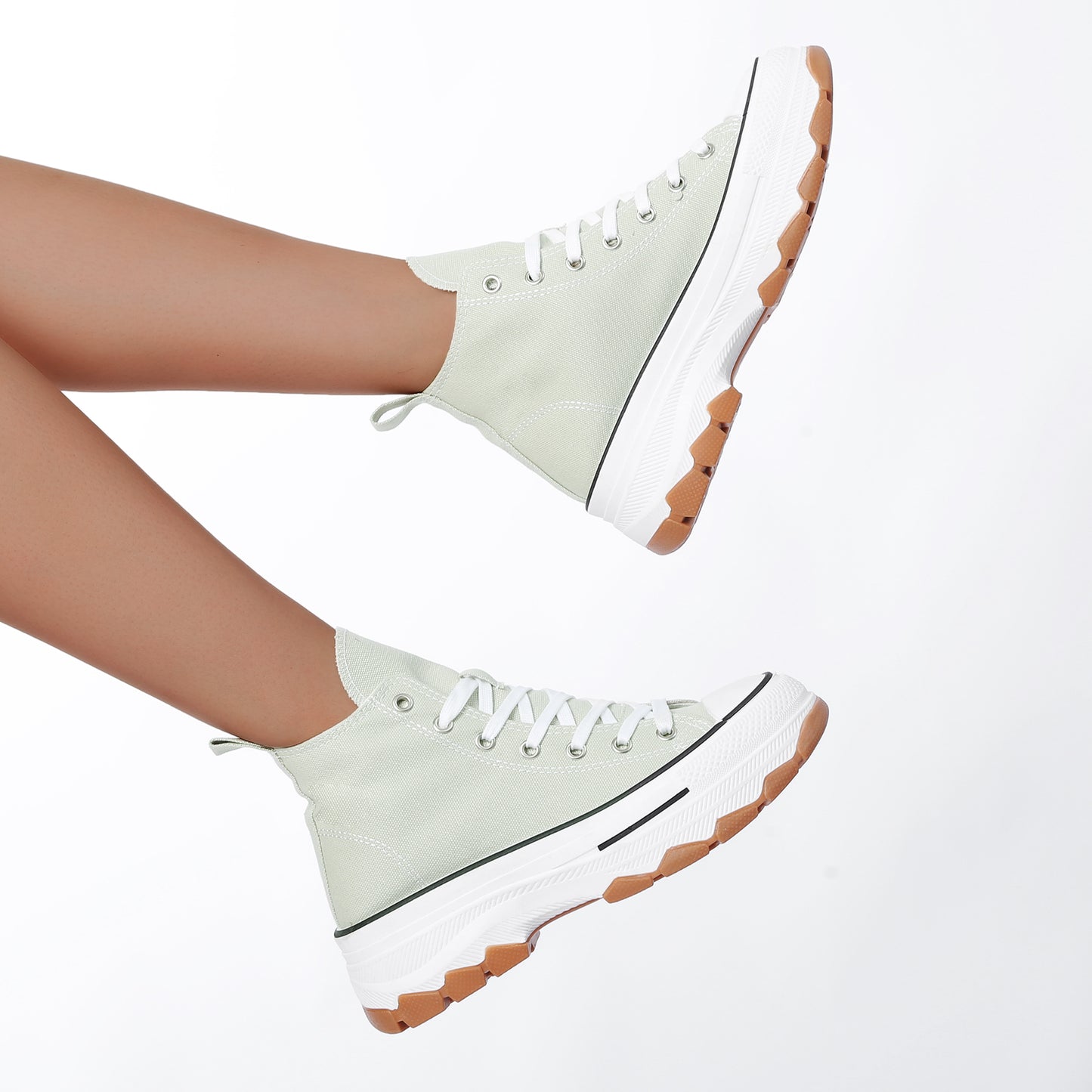Nexsus Plus Women L.Green Chunky Sole High Top Canvas Trainers Size UK 3-8