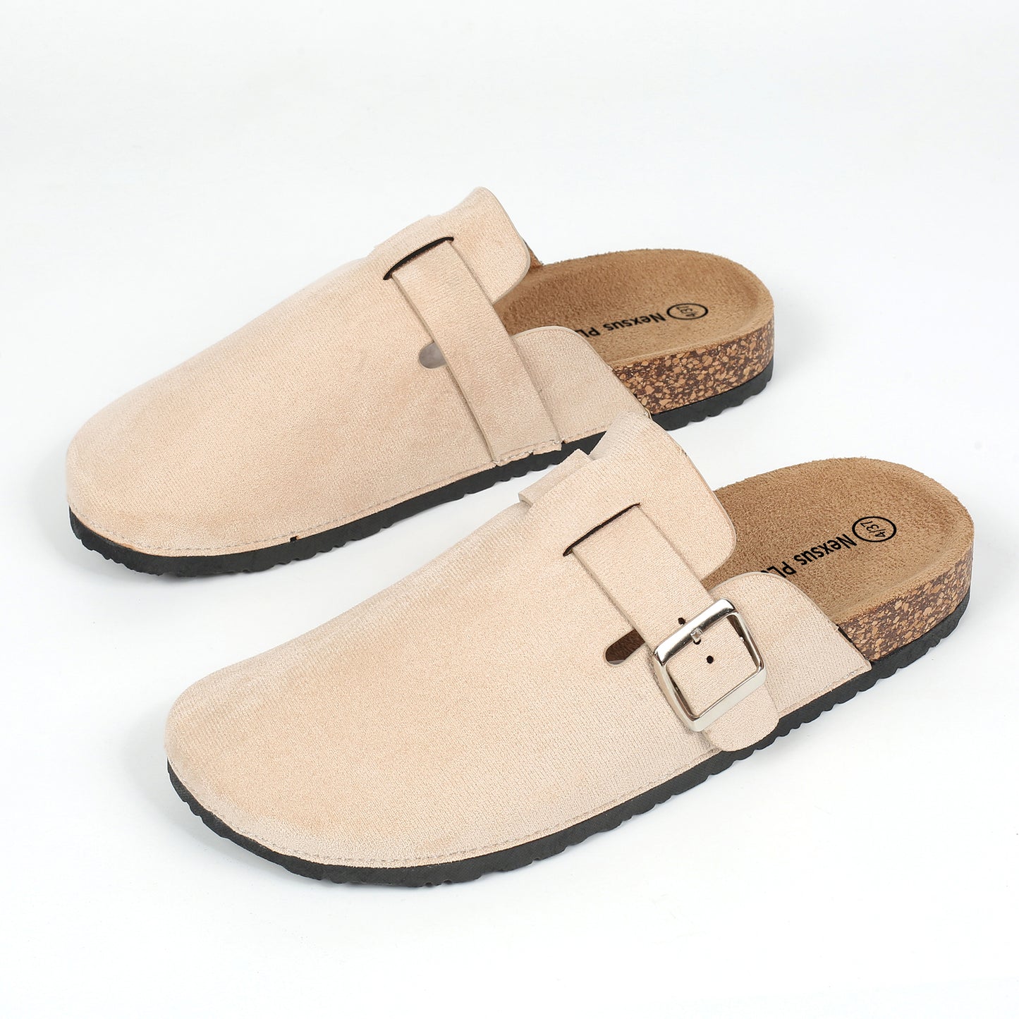 Nexsus Plus Ladies/Womens Faux Suede Buckle Fashion Slip On Indoor OutdoorvMule Clogs Comfy Sliders Size UK 3-8