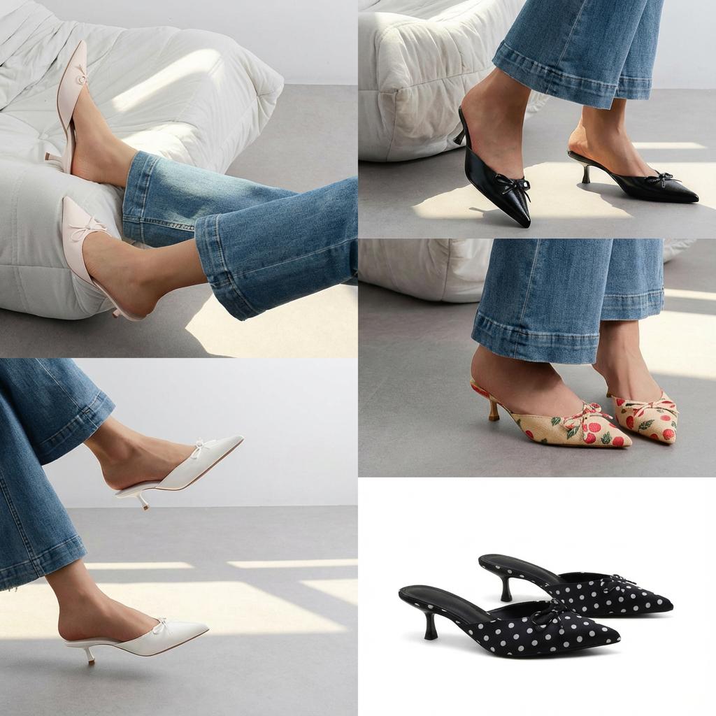 Nexsus Plus Pointed-Toe Bow Kitten Heel Mules