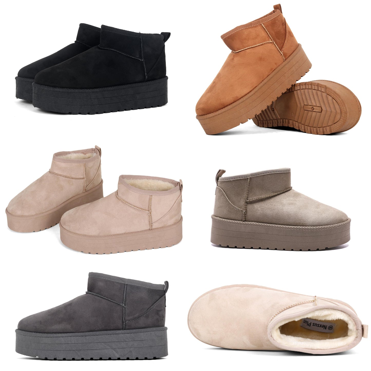 Nexsus Plus Faux Suede Fur-Lined Platform Ankle Boots (UK 3–8)