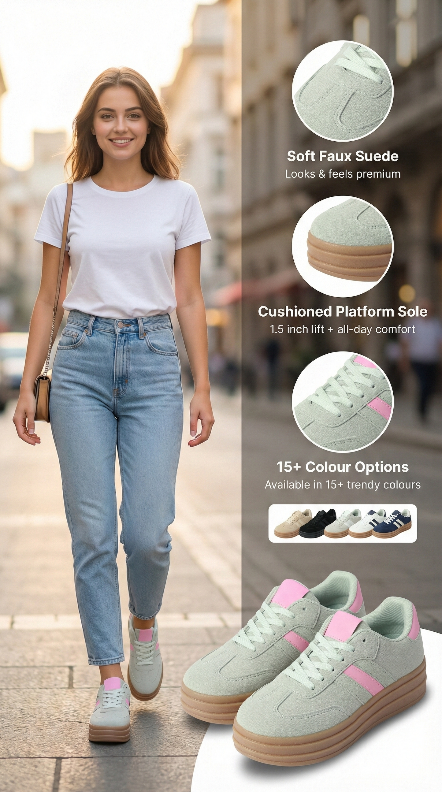 Chunky Platform Trainers – Soft Faux Suede Everyday Sneakers– Cushioned Comfort & Style