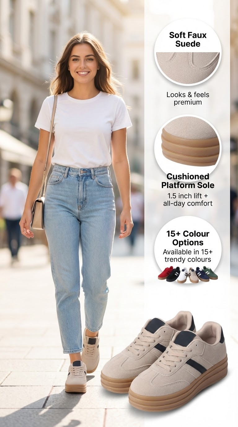 Chunky Platform Trainers – Soft Faux Suede Everyday Sneakers– Cushioned Comfort & Style