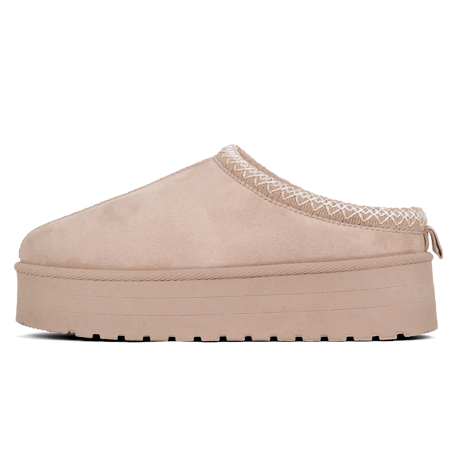 Nexsus Plus Ladies Women Beige High Sole Faux Suede And Fur Lined Platform Warm And Cosy Indoor Outdoor Hard Sole Slipers Size UK 3-8