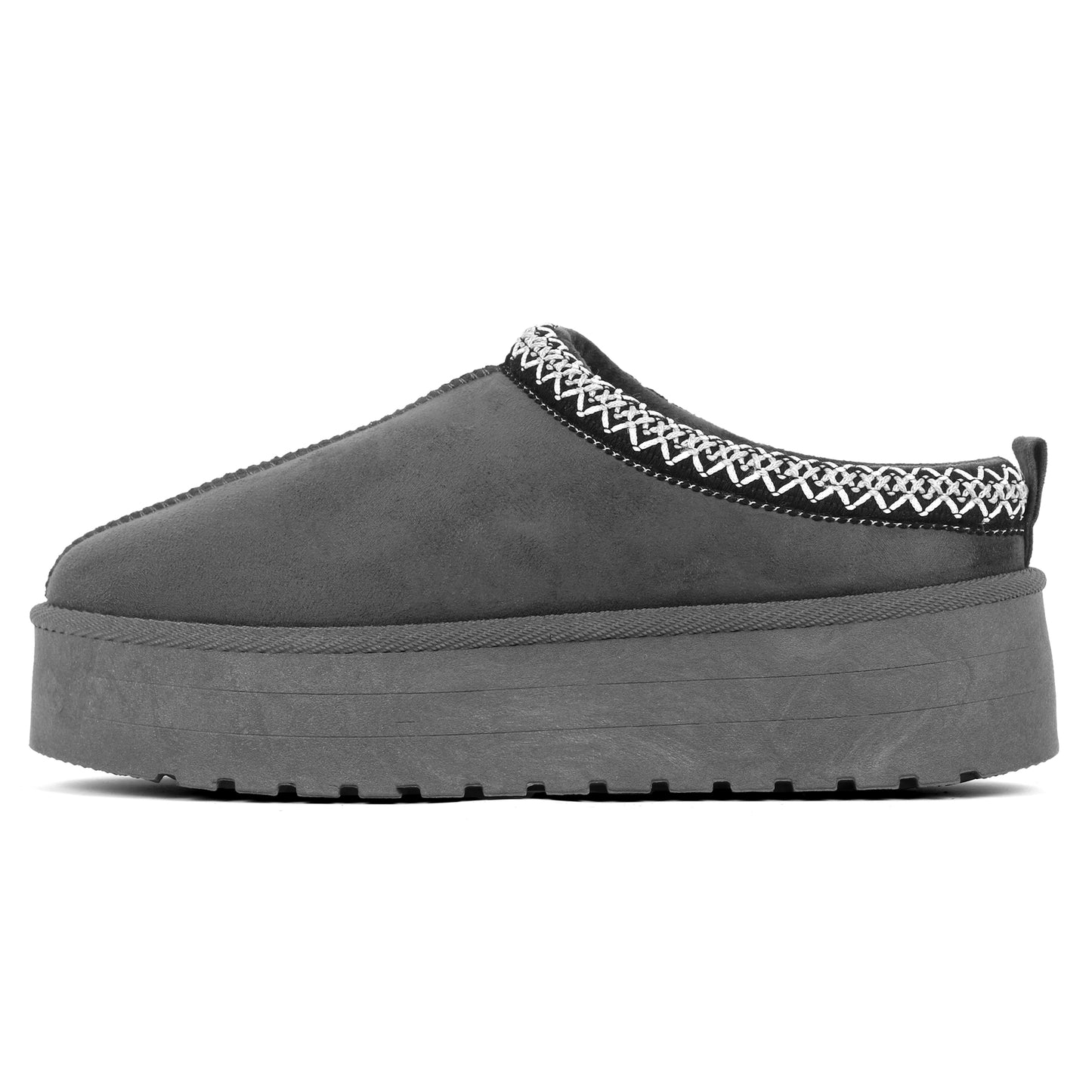 Nexsus Plus Ladies Women Dark Grey High Sole Faux Suede And Fur Lined Platform Warm And Cosy Indoor Outdoor Hard Sole Slipers Size UK 3-8