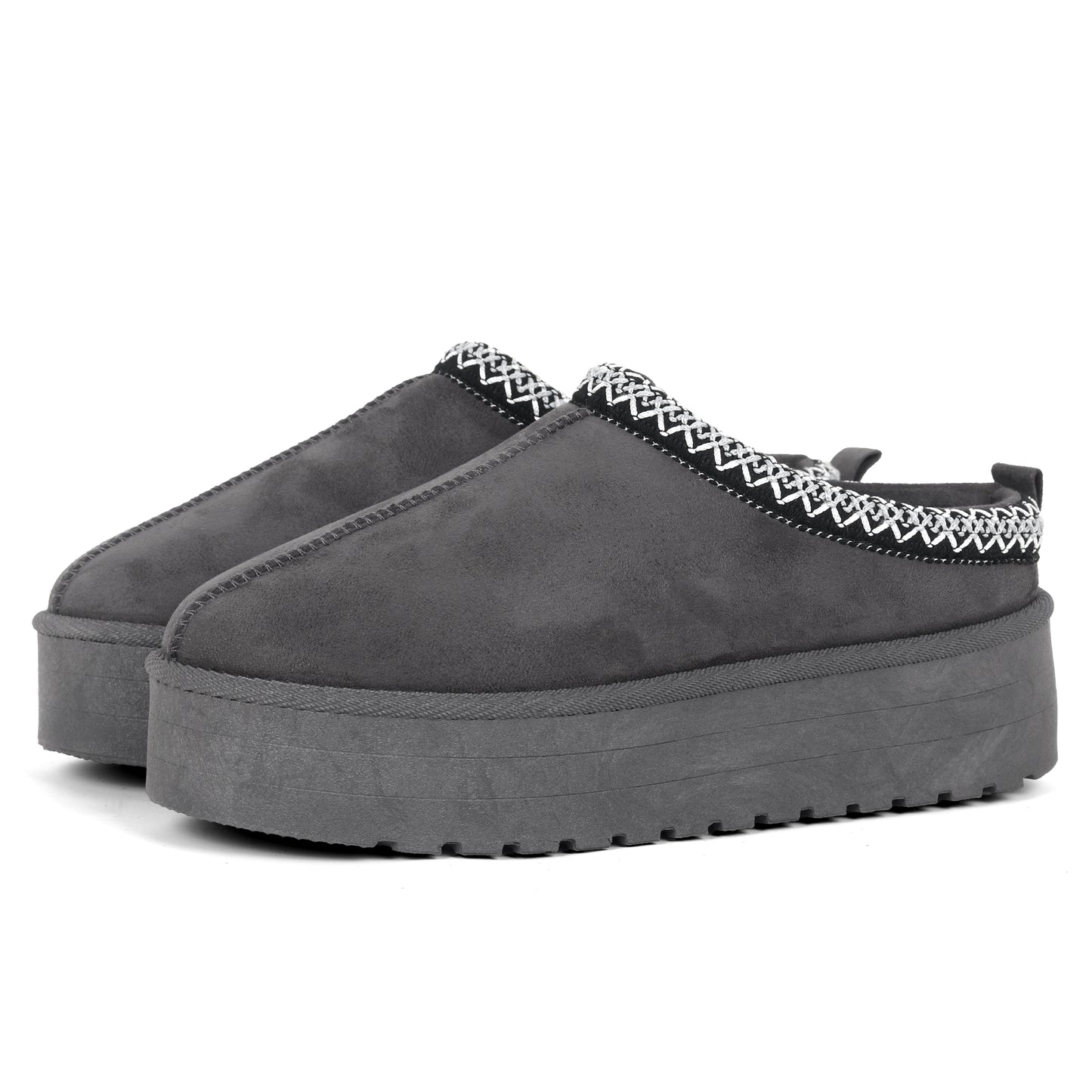 Nexsus Plus Ladies Women Dark Grey High Sole Faux Suede And Fur Lined Platform Warm And Cosy Indoor Outdoor Hard Sole Slipers Size UK 3-8