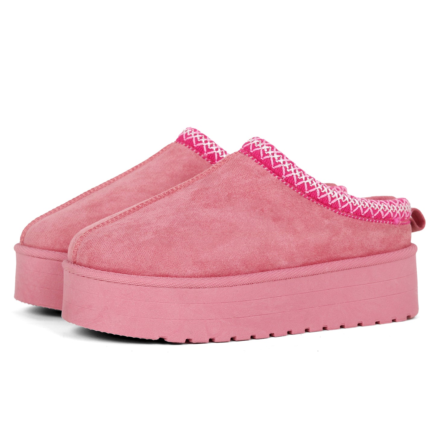 Nexsus Plus Ladies Women Pink High Sole Faux Suede And Fur Lined Platform Warm And Cosy Indoor Outdoor Hard Sole Slipers Size UK 3-8