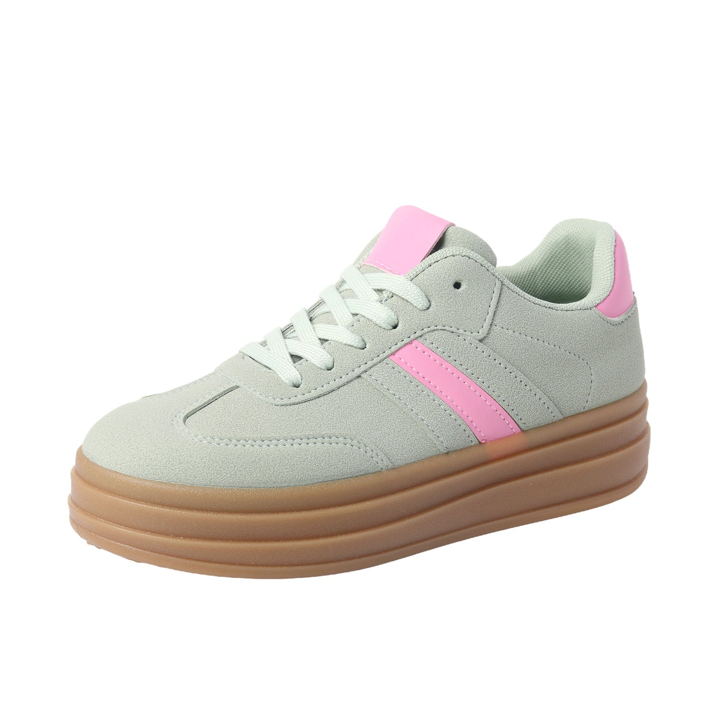 Nexsus Plus Ladies Women Avacado Green Faux Suede Lace Up Chunky Platform Trainers Size UK 3-8