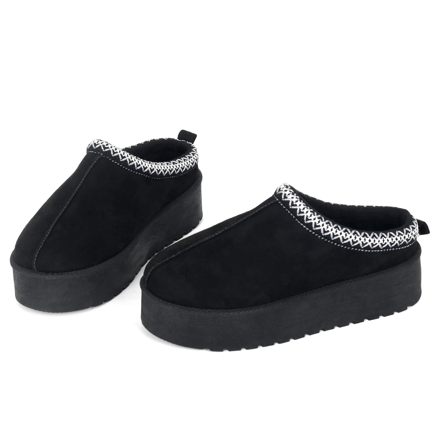 Nexsus Plus Ladies Women Black High Sole Faux Suede And Fur Lined Platform Warm And Cosy Indoor Outdoor Hard Sole Slipers Size UK 3-8
