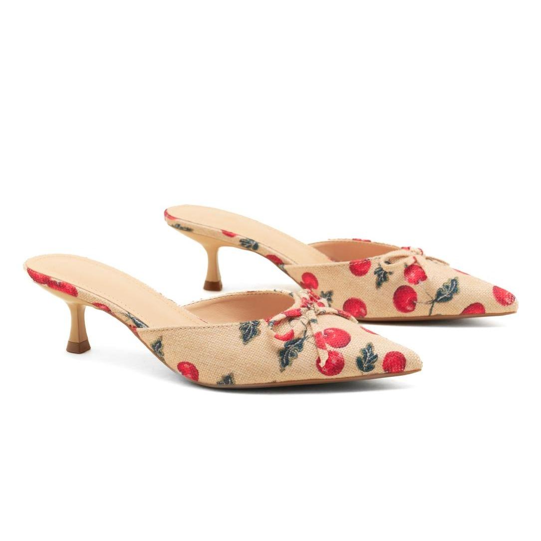 Nexsus Plus Pointed-Toe Bow Kitten Heel Mules