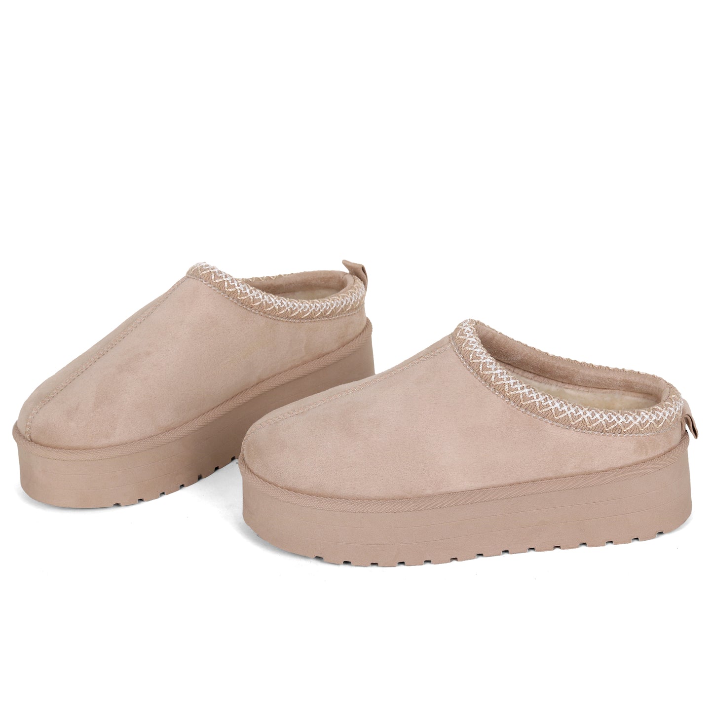Nexsus Plus Ladies Women Beige High Sole Faux Suede And Fur Lined Platform Warm And Cosy Indoor Outdoor Hard Sole Slipers Size UK 3-8