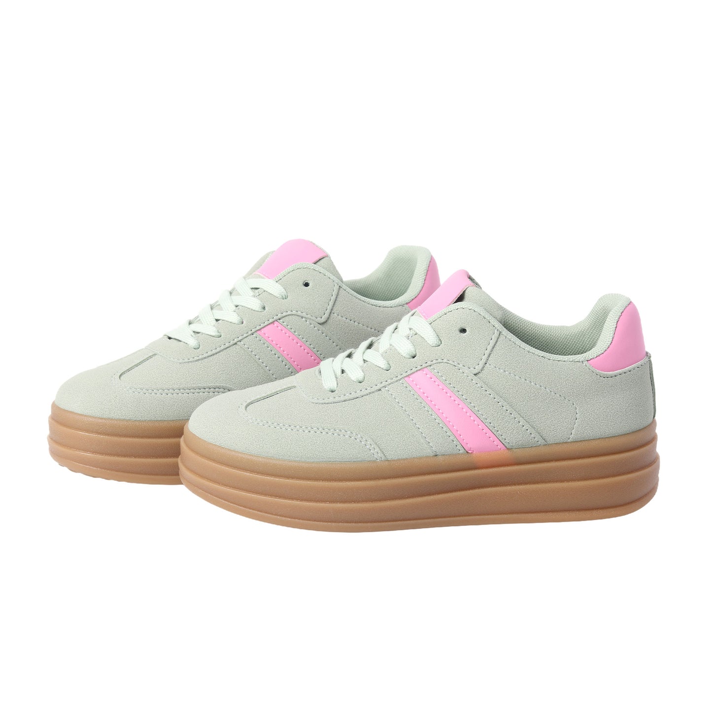Nexsus Plus Ladies Women Avacado Green Faux Suede Lace Up Chunky Platform Trainers Size UK 3-8
