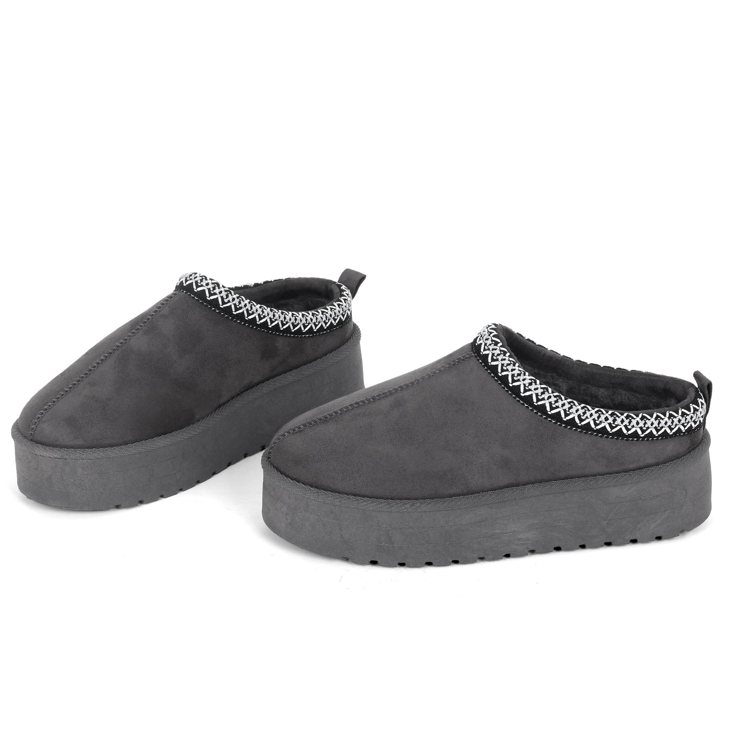 Nexsus Plus Ladies Women Dark Grey High Sole Faux Suede And Fur Lined Platform Warm And Cosy Indoor Outdoor Hard Sole Slipers Size UK 3-8