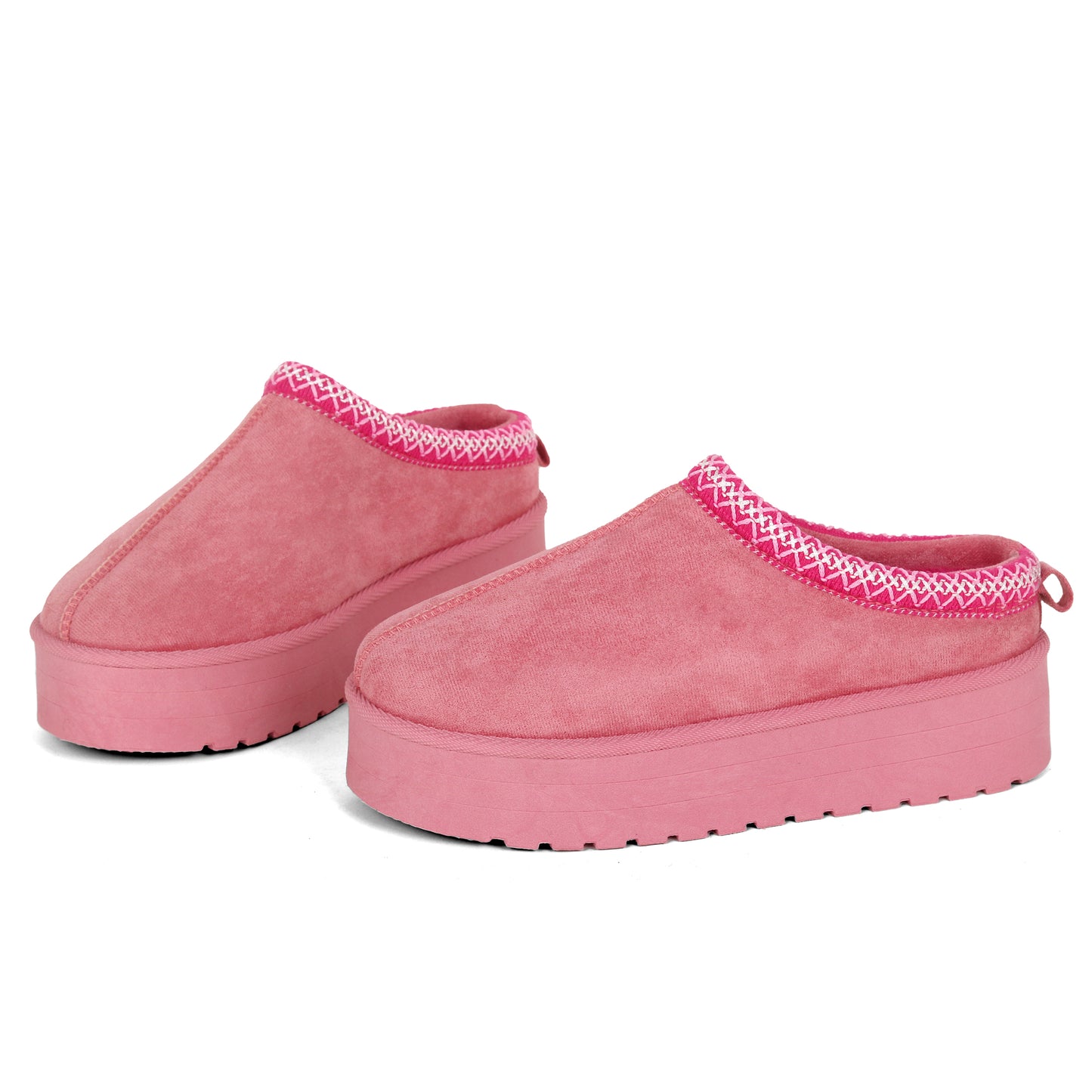 Nexsus Plus Ladies Women Pink High Sole Faux Suede And Fur Lined Platform Warm And Cosy Indoor Outdoor Hard Sole Slipers Size UK 3-8