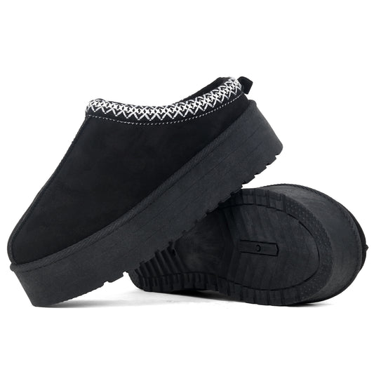 Nexsus Plus Ladies Women Black High Sole Faux Suede And Fur Lined Platform Warm And Cosy Indoor Outdoor Hard Sole Slipers Size UK 3-8