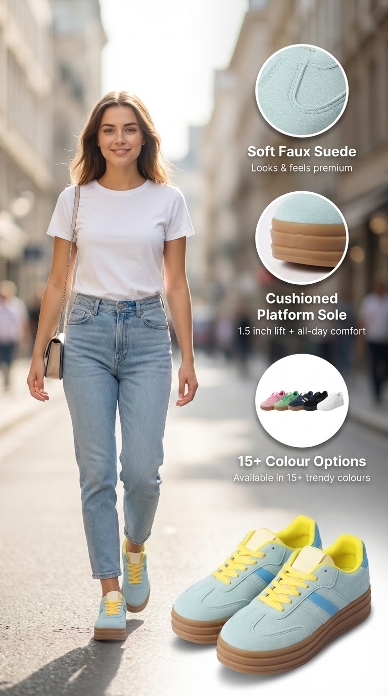 Chunky Platform Trainers – Soft Faux Suede Everyday Sneakers– Cushioned Comfort & Style