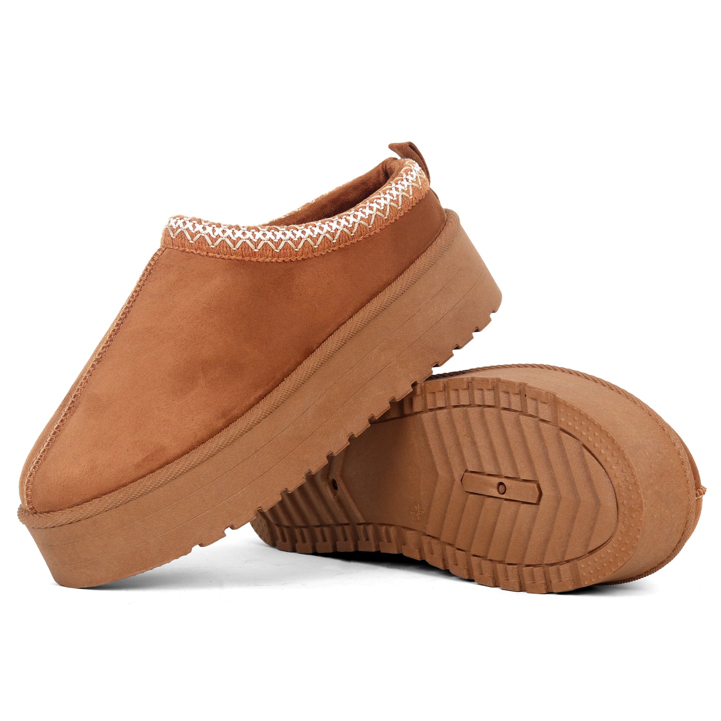 Nexsus Plus Ladies Women Camel High Sole Faux Suede And Fur Lined Platform Warm And Cosy Indoor Outdoor Hard Sole Slipers Size UK 3-8