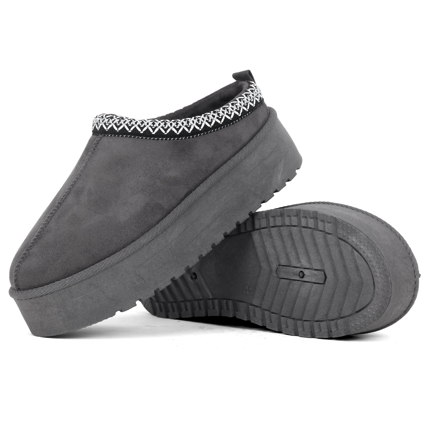 Nexsus Plus Ladies Women Dark Grey High Sole Faux Suede And Fur Lined Platform Warm And Cosy Indoor Outdoor Hard Sole Slipers Size UK 3-8