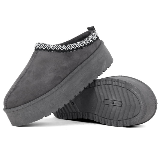 Nexsus Plus Ladies Women Dark Grey High Sole Faux Suede And Fur Lined Platform Warm And Cosy Indoor Outdoor Hard Sole Slipers Size UK 3-8