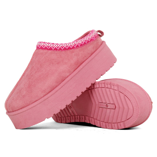 Nexsus Plus Ladies Women Pink High Sole Faux Suede And Fur Lined Platform Warm And Cosy Indoor Outdoor Hard Sole Slipers Size UK 3-8
