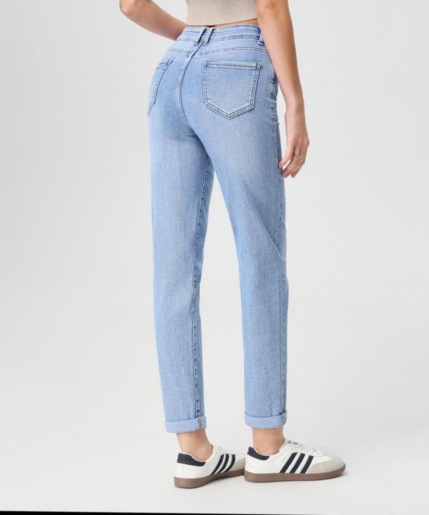 Nexsus Plus Ladies Women’s High Waist Mum Fit Jeans – Light Wash Tapered Leg Classic Mom Fit Jeans High Waist Vintage Style Mom Jeans Everyday Casual