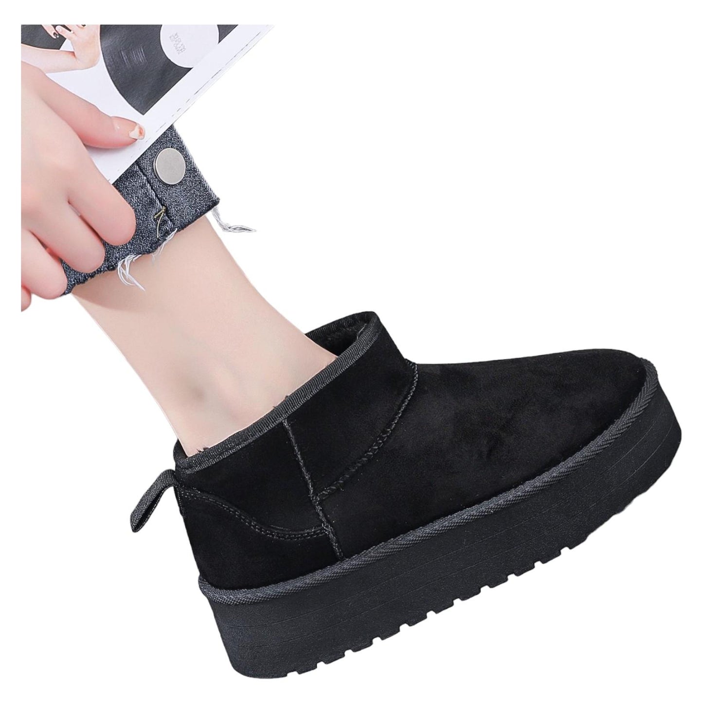 Nexsus Plus Faux Suede Fur-Lined Platform Ankle Boots (UK 3–8)