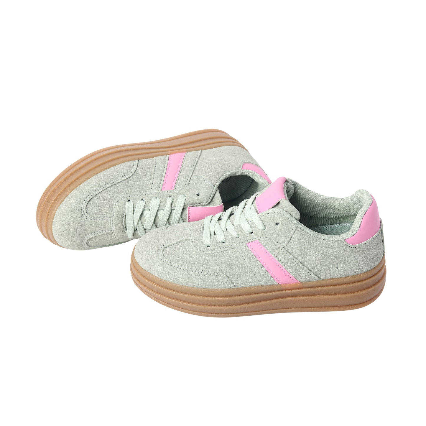 Nexsus Plus Ladies Women Avacado Green Faux Suede Lace Up Chunky Platform Trainers Size UK 3-8
