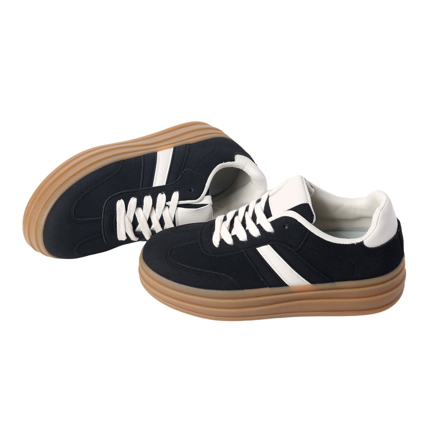 Nexsus Plus Ladies Women Black Faux Suede Lace U Chunky Platform Trainers Size UK 3-8