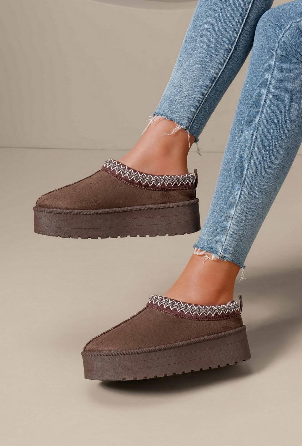 Nexsus Plus Women’s Faux Suede Fur-Lined Platform Slippers – High Sole Slip-On Winter Shoes UK 3–8 in Brown - View 2 of 6