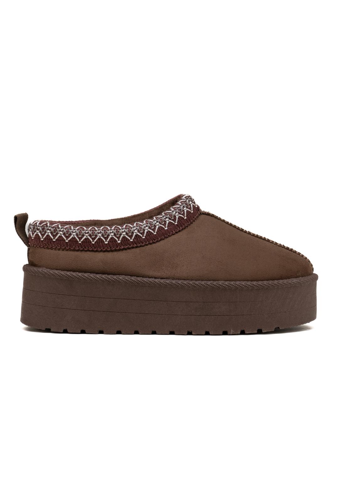 Nexsus Plus Women’s Faux Suede Fur-Lined Platform Slippers – High Sole Slip-On Winter Shoes UK 3–8 in Brown - View 4 of 6