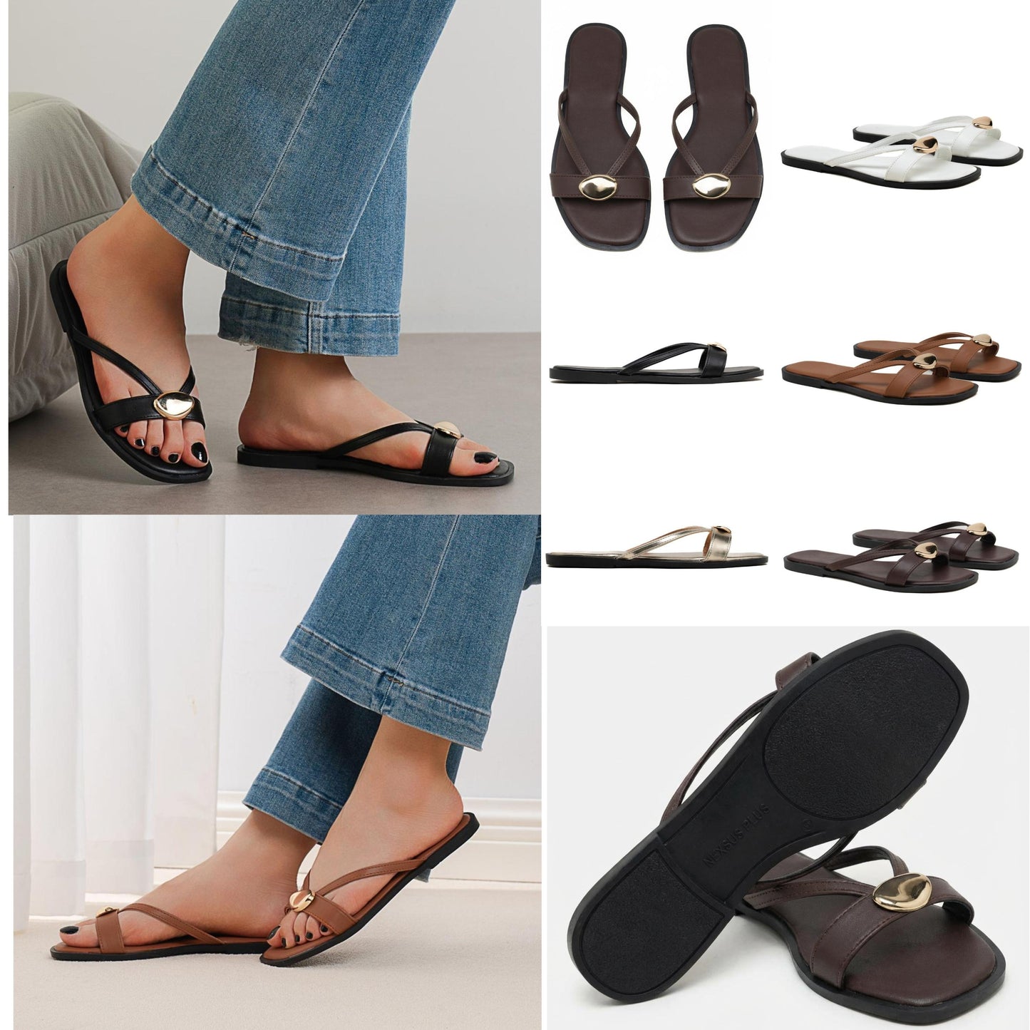 Nexsus Plus Minimal Gold Accent Slide Sandals (UK 3–8)