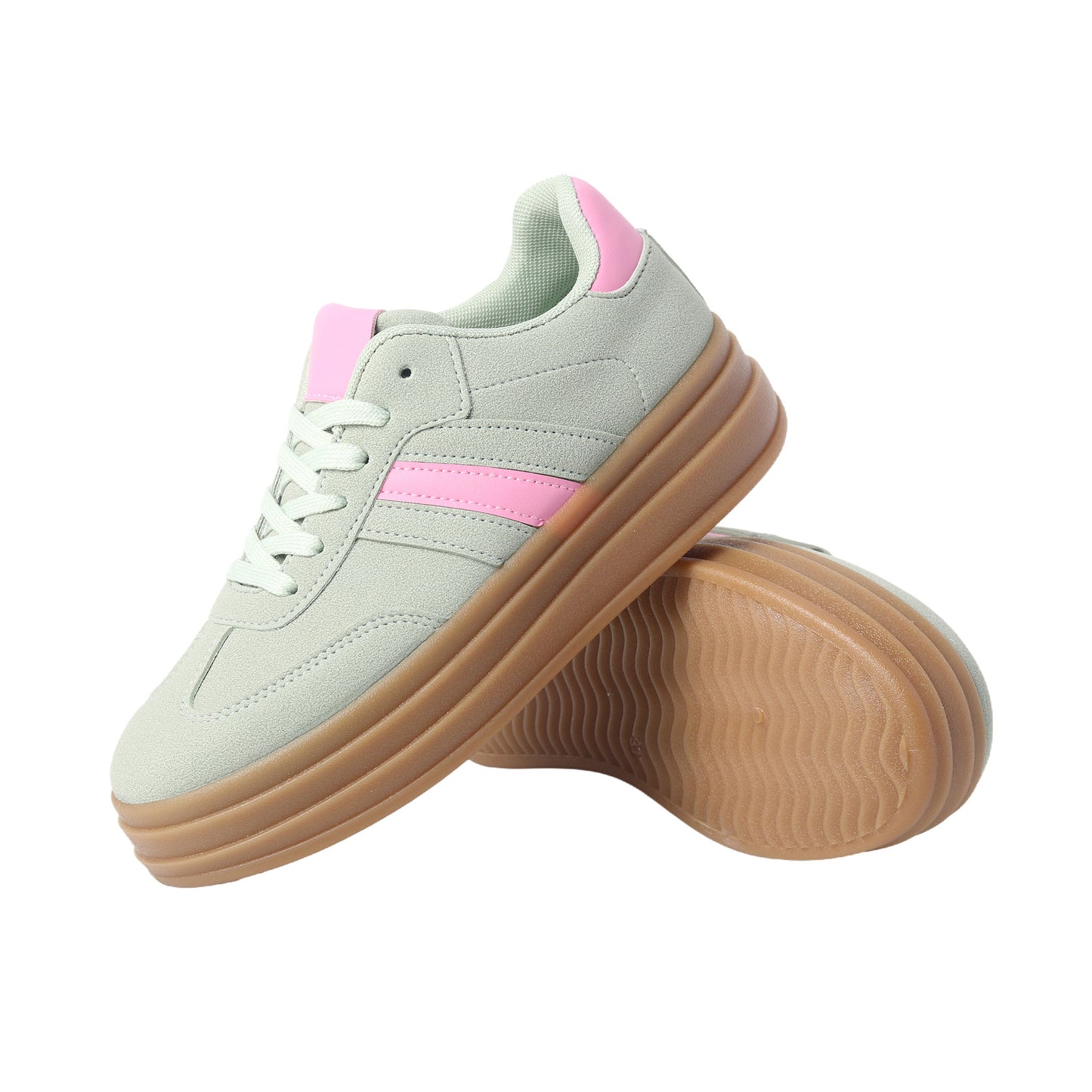 Nexsus Plus Ladies Women Avacado Green Faux Suede Lace Up Chunky Platform Trainers Size UK 3-8