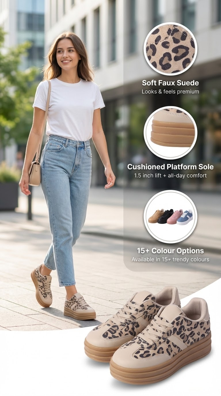 Chunky Platform Trainers – Soft Faux Suede Everyday Sneakers– Cushioned Comfort & Style