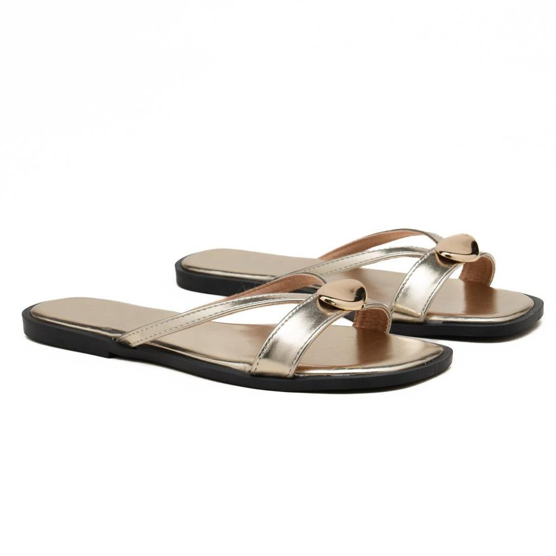 Nexsus Plus Minimal Gold Accent Slide Sandals (UK 3–8)