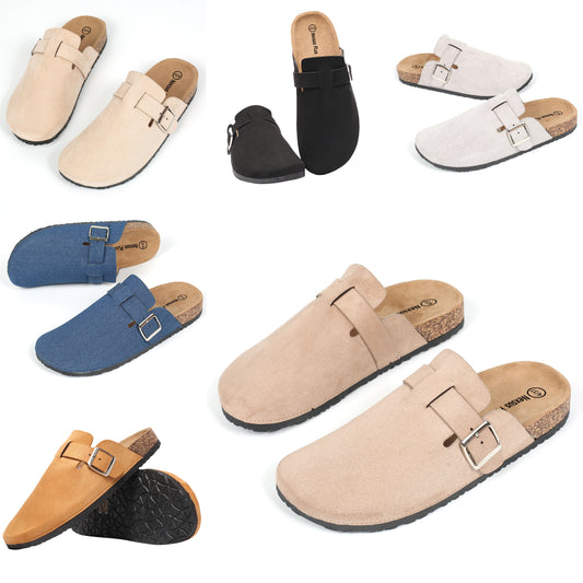 Nexsus Plus Ladies/Womens Faux Suede Buckle Fashion Slip On Indoor OutdoorvMule Clogs Comfy Sliders Size UK 3-8