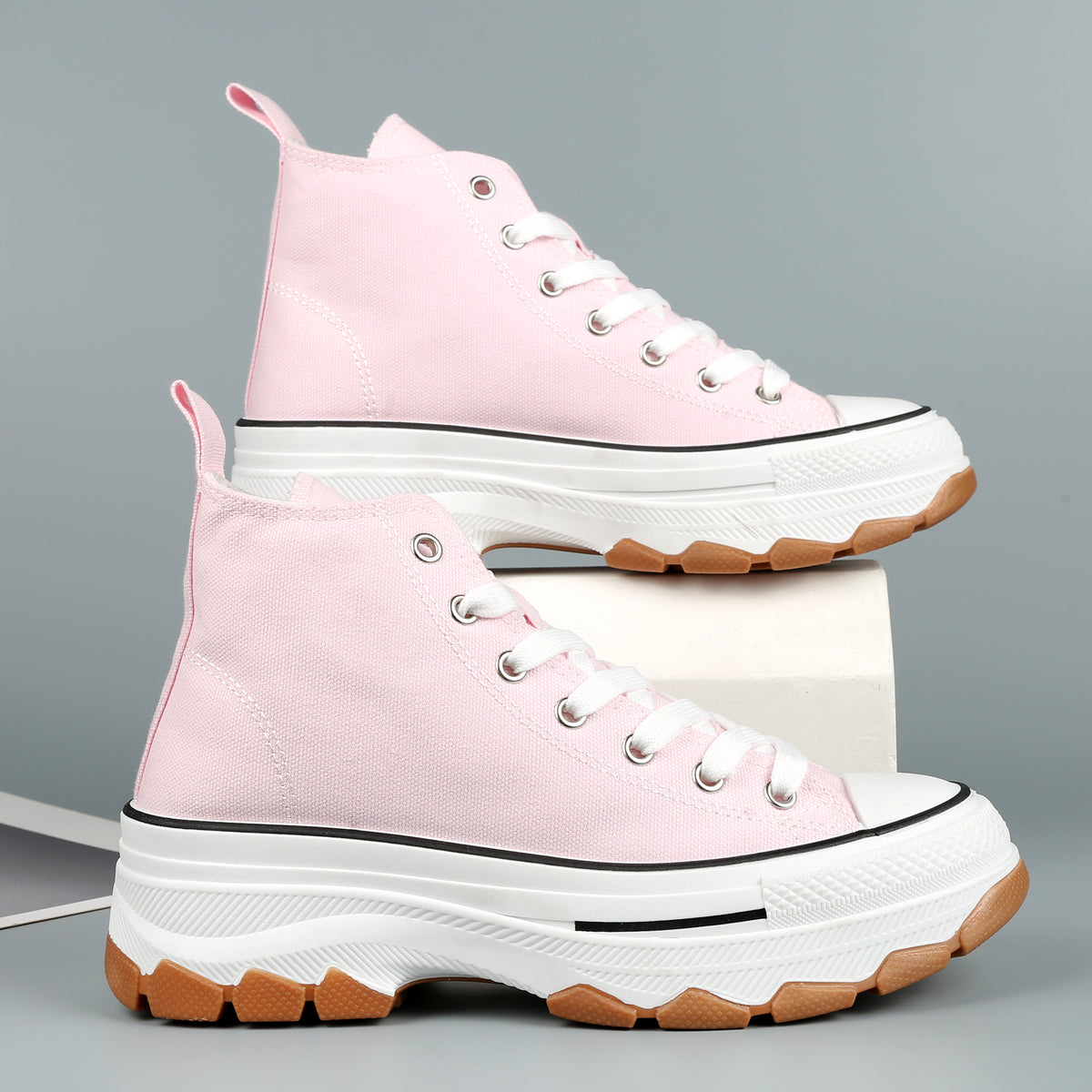 Nexsus Plus Women’s Chunky Platform High-Top Trainers – Lace-Up Casual Sneakers UK 3–8 in Light Pink - View 3 of 10
