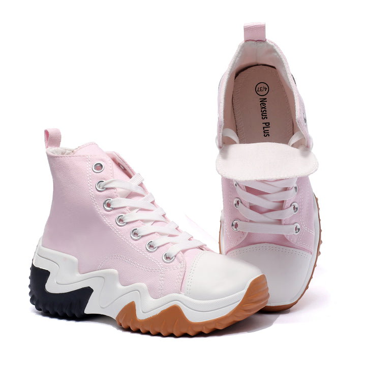 Nexsus Plus Women’s Chunky Sole Platform Trainers – Lace-Up Casual Sneakers UK 3–8 - Pink
