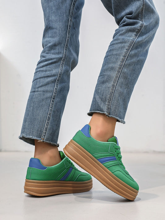 Nexsus Plus Ladies Women Green Faux Suede Lace Up Chunky Platform Trainers Size UK 3-8