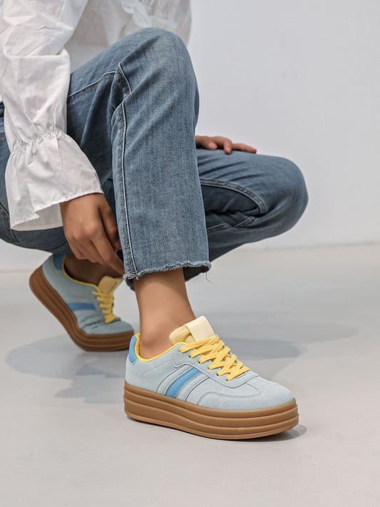 Nexsus Plus Ladies Women Aqua Faux Suede Lace Up Chunky Platform Trainers Size UK 3-8