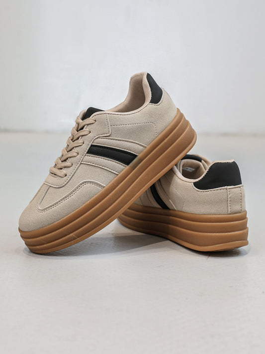 Nexsus Plus Ladies Women Khaki Faux Suede Lace Up Chunky Platform Trainers Size UK 3-8