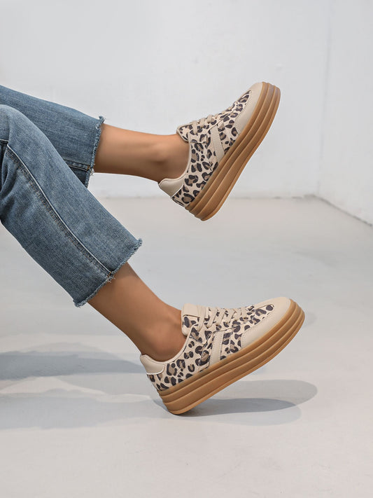 Nexsus Plus Ladies Women Leopard Faux Suede Lace U Chunky Platform Trainers Size UK 3-8