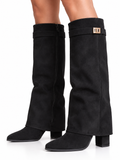Nexsus Plus Women’s Knee-High Hidden Wedge Boots – Gold Buckle Zip-Up Boots UK 3–8