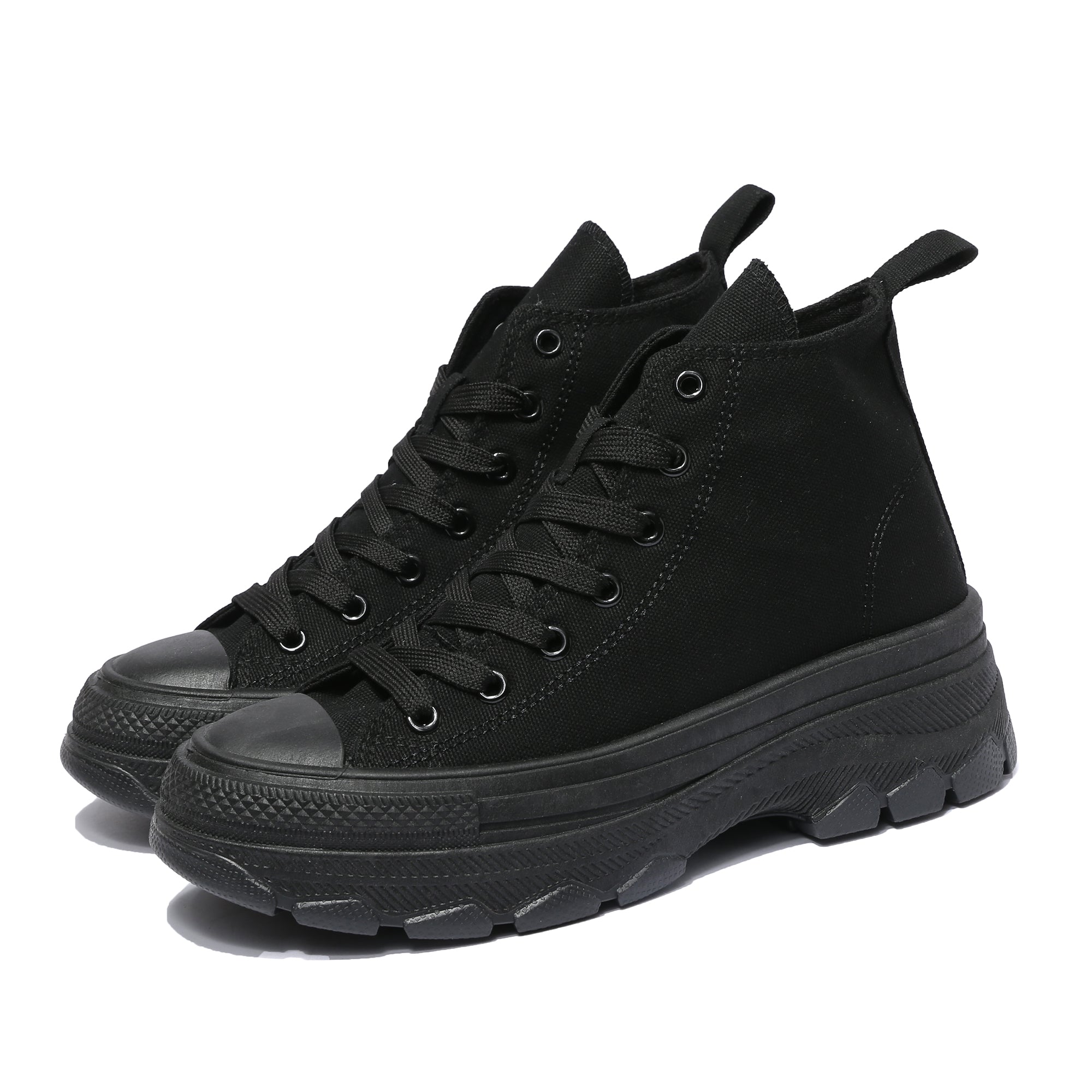 Nexsus Plus Women All Black Chunky Sole High Top Canvas Trainers Size UK 3 8 All Black 3