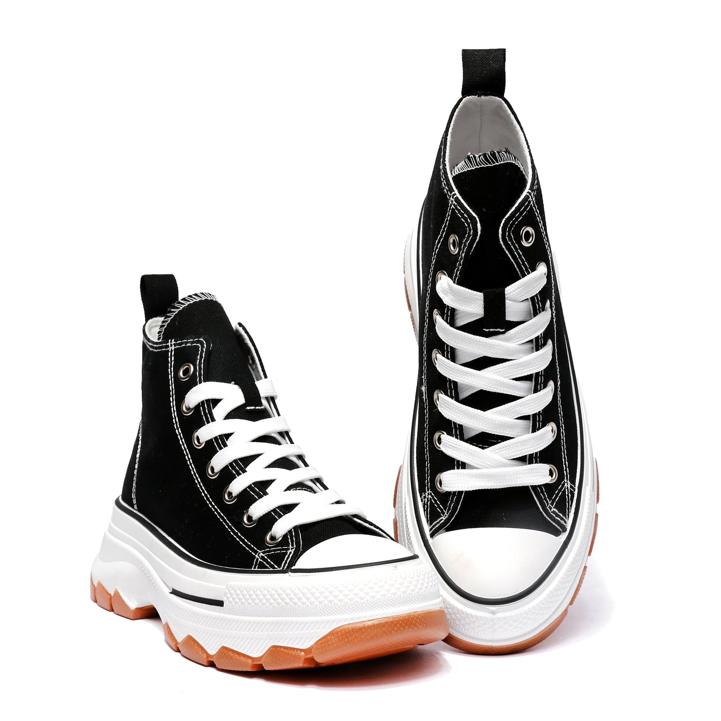 Nexsus Plus Women Black Chunky Sole High Top Canvas Trainers Size UK 3-8