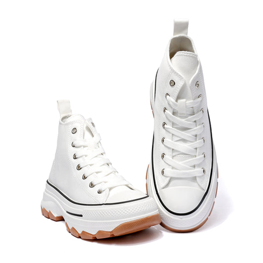 Nexsus Plus Women White Chunky Sole High Top Canvas Trainers Size UK 3-8