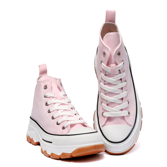Nexsus Plus Women Pink Chunky Sole High Top Canvas Trainers Size UK 3-8