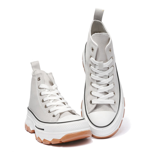 Nexsus Plus Women Grey Chunky Sole High Top Canvas Trainers Size UK 3-8