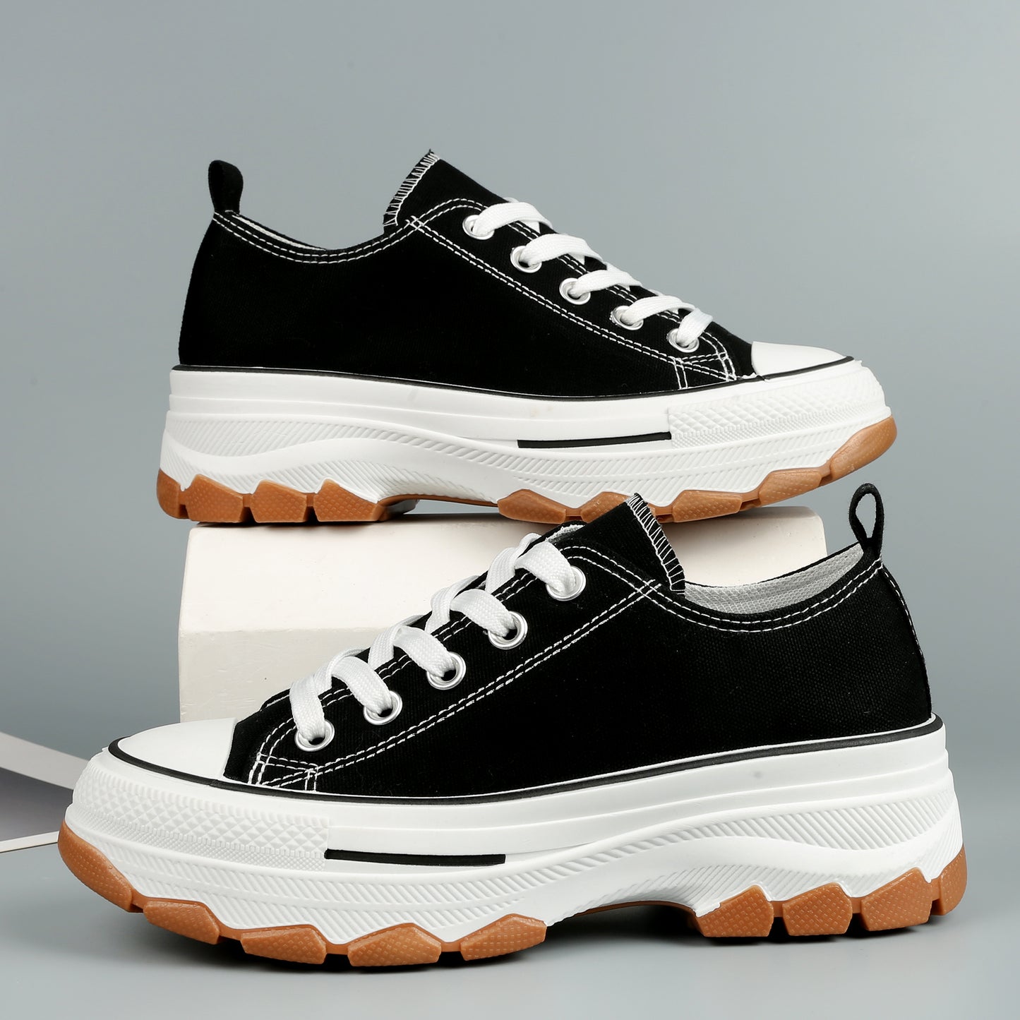 Nexsus Plus Ladies Black Low-Top Canvas Trainers Size Uk 3-8
