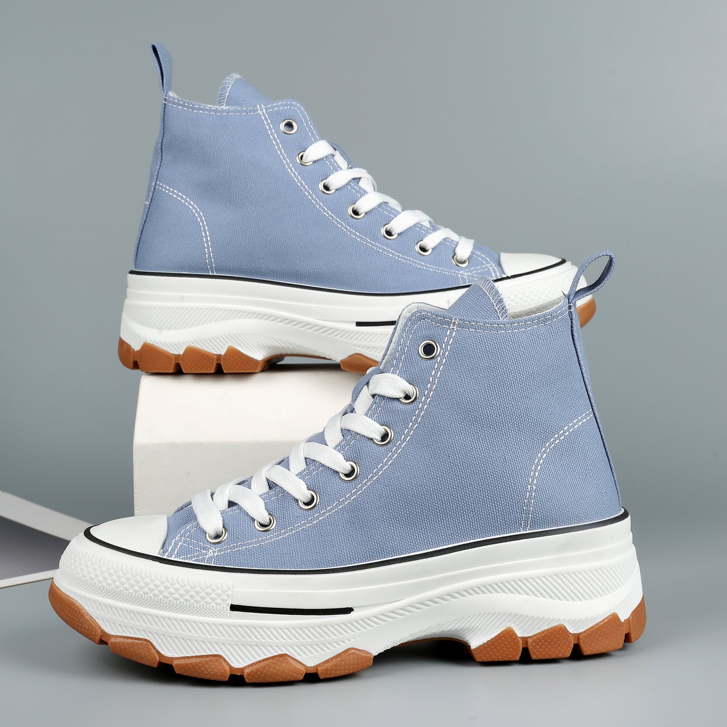 Nexsus Plus Women L.Blue  Chunky Sole High Top Canvas Trainers Size UK 3-8