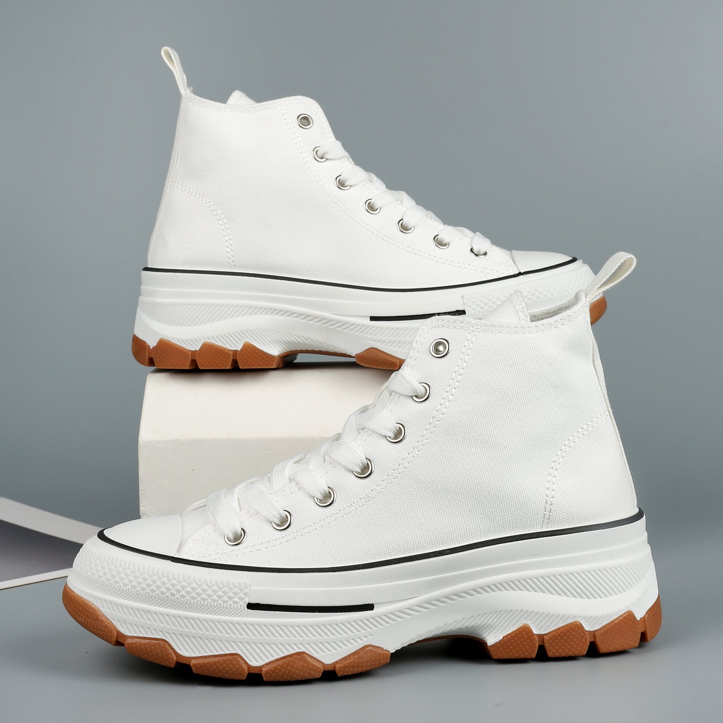 Nexsus Plus Women White Chunky Sole High Top Canvas Trainers Size UK 3-8